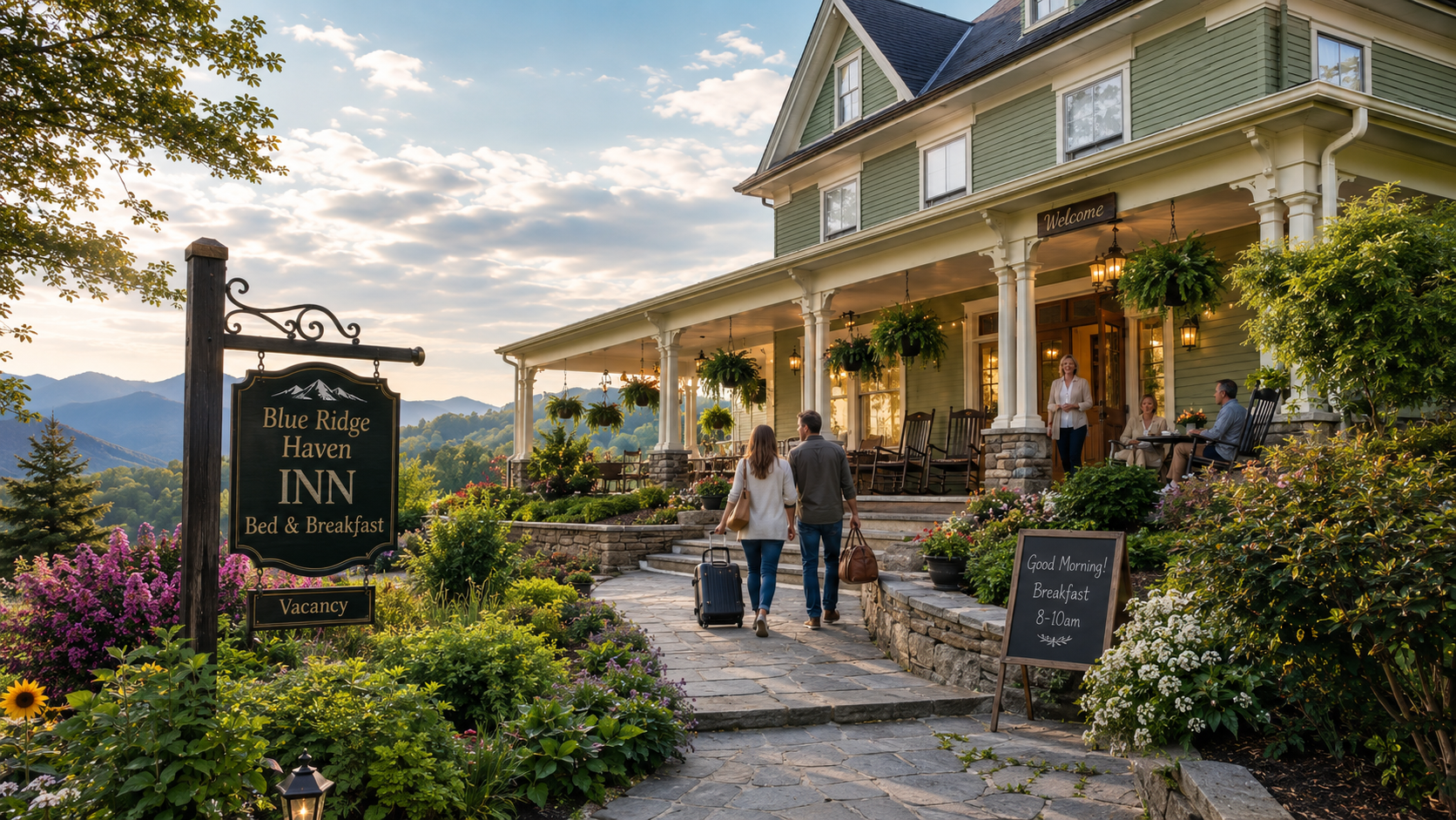 Guests arriving at a Blue Ridge bed and breakfast inn