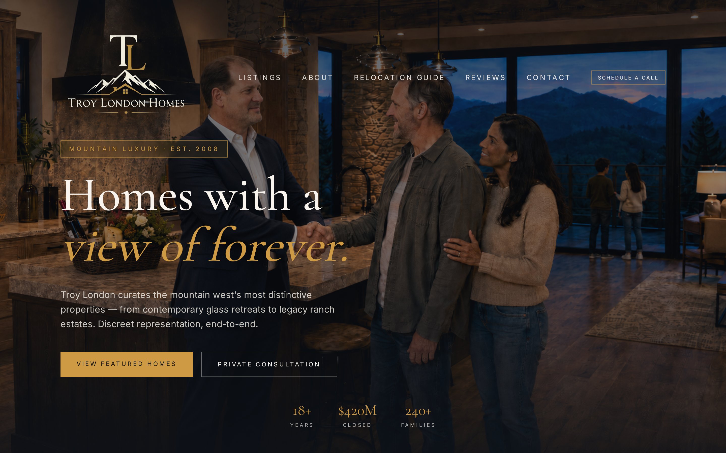 Troy London Homes real estate website homepage